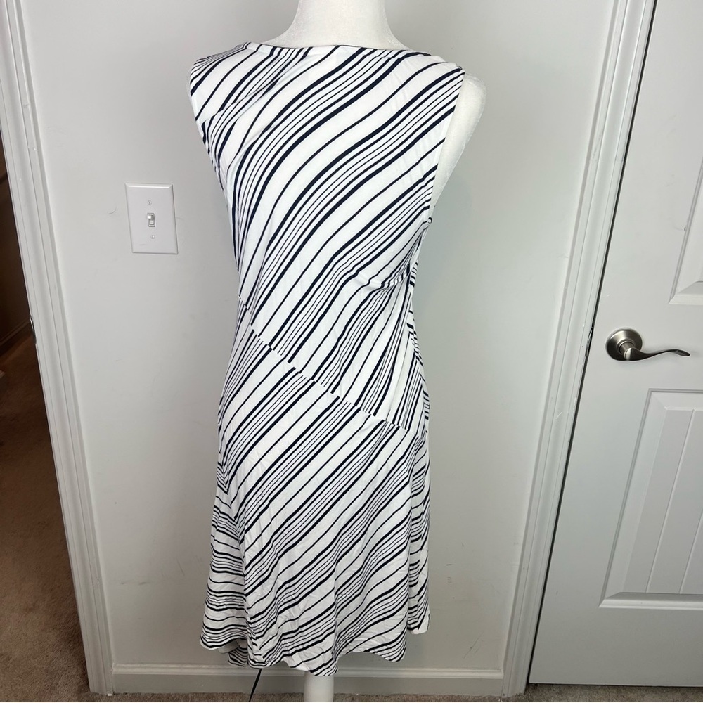 Soma Soft Jersey Asymmetrical Hem Midi Dress  women medium Amity Stripe White - Picture 9 of 11